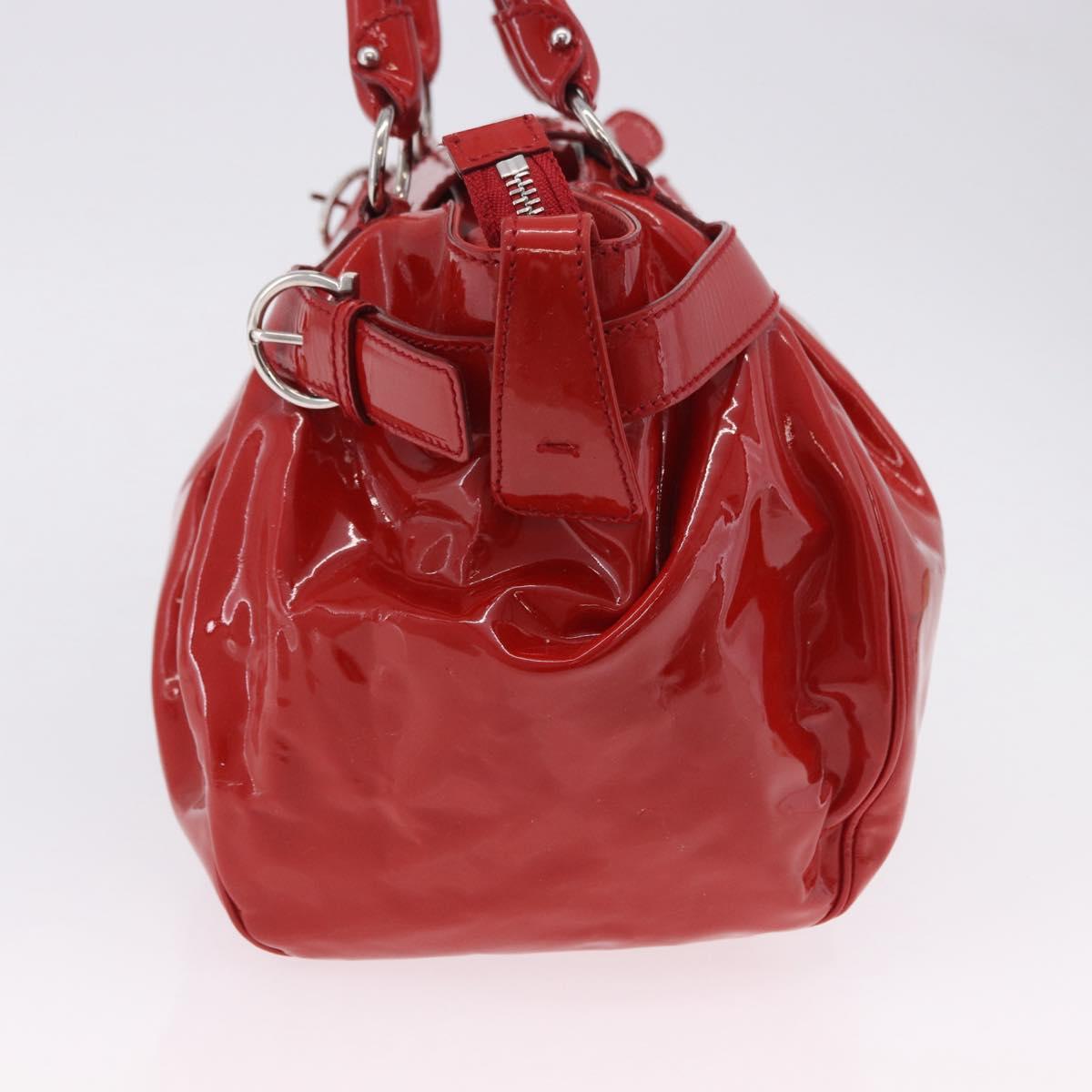 Salvatore Ferragamo Gancini Hand Bag patent Red Silver Auth BA15486