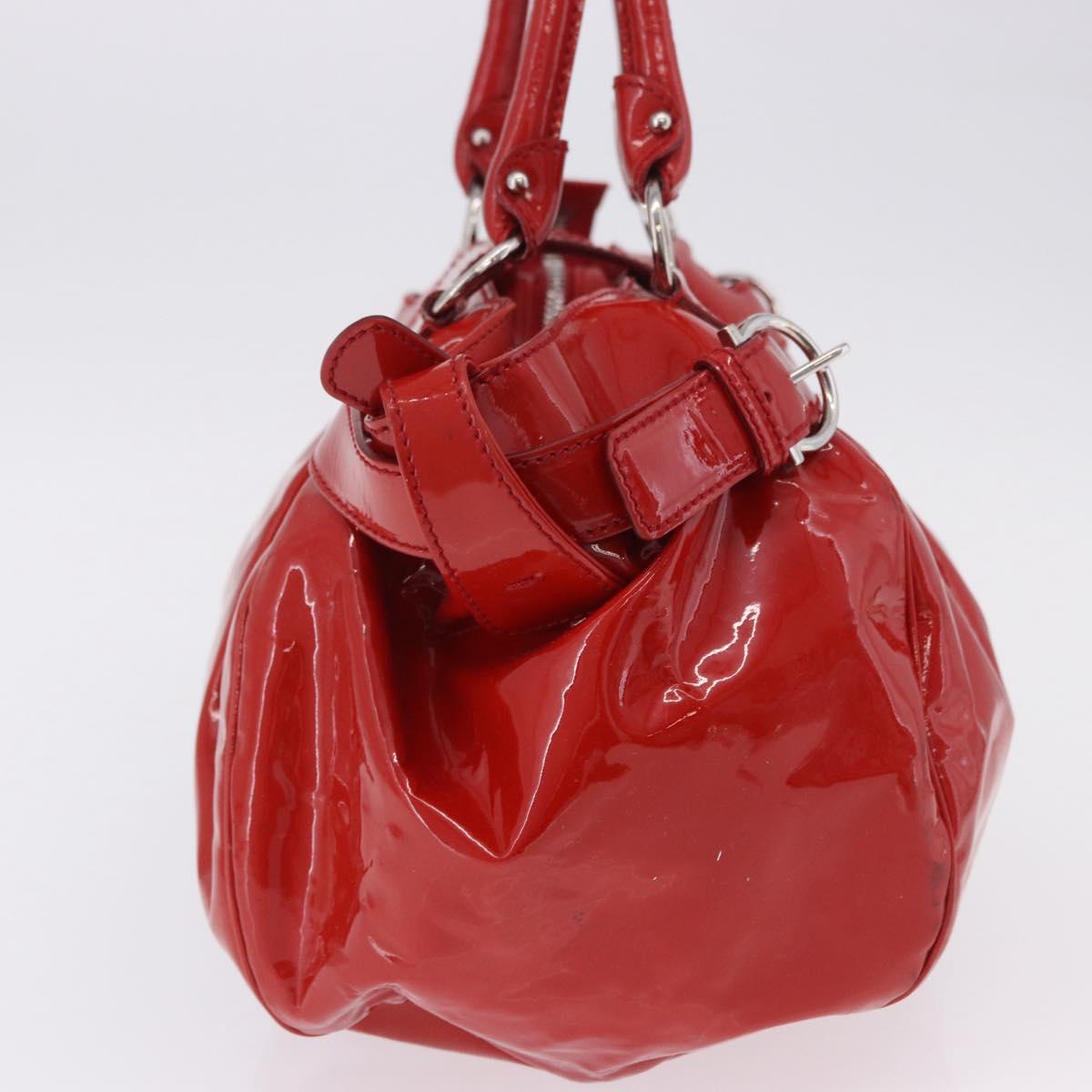 Salvatore Ferragamo Gancini Hand Bag patent Red Silver Auth BA15486