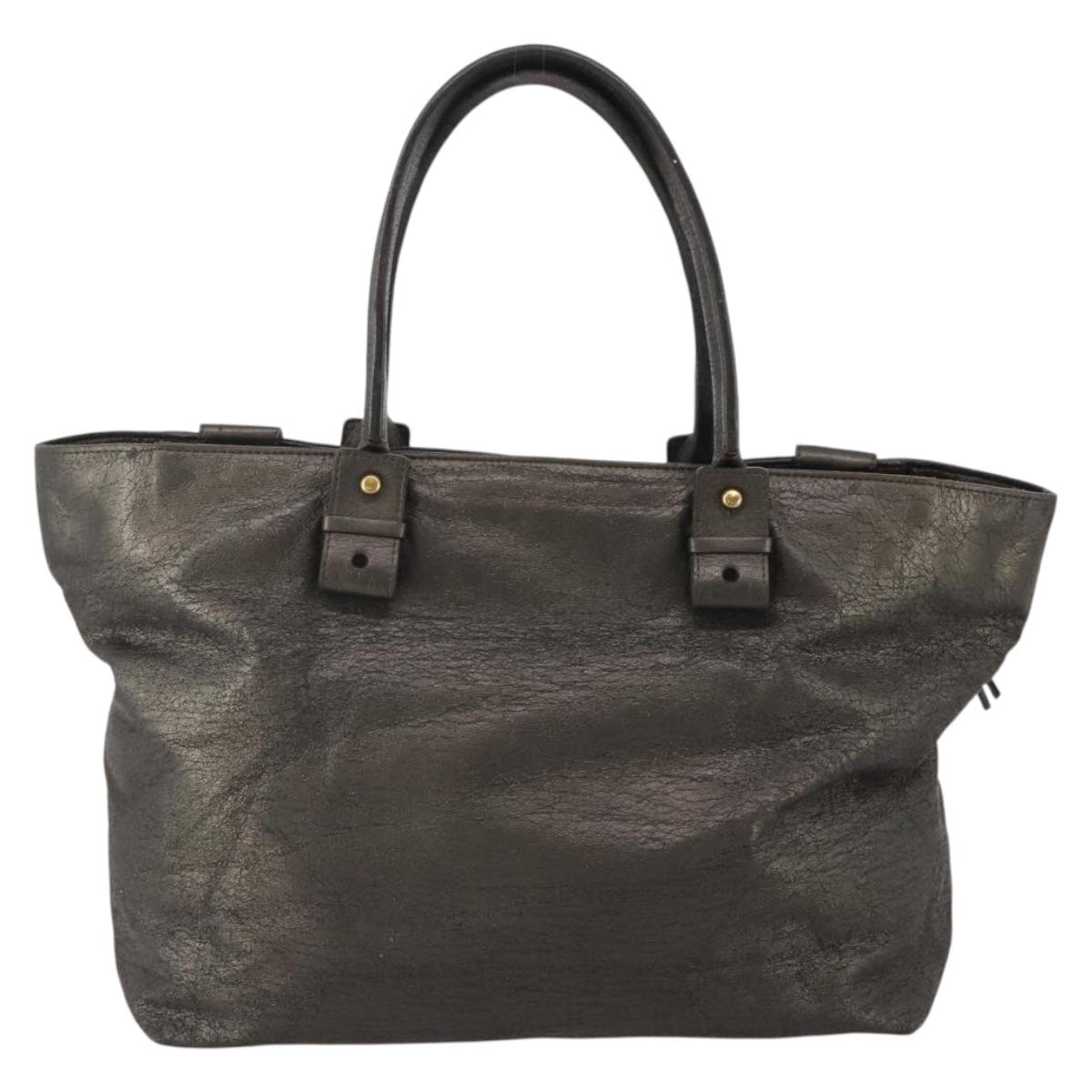 Chloe Tote Bag Leather Gray Gold Tone Auth BA15487