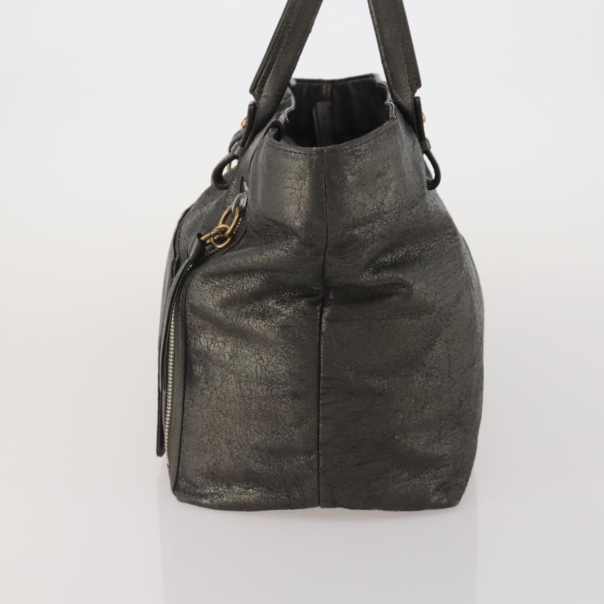 Chloe Tote Bag Leather Gray Gold Tone Auth BA15487