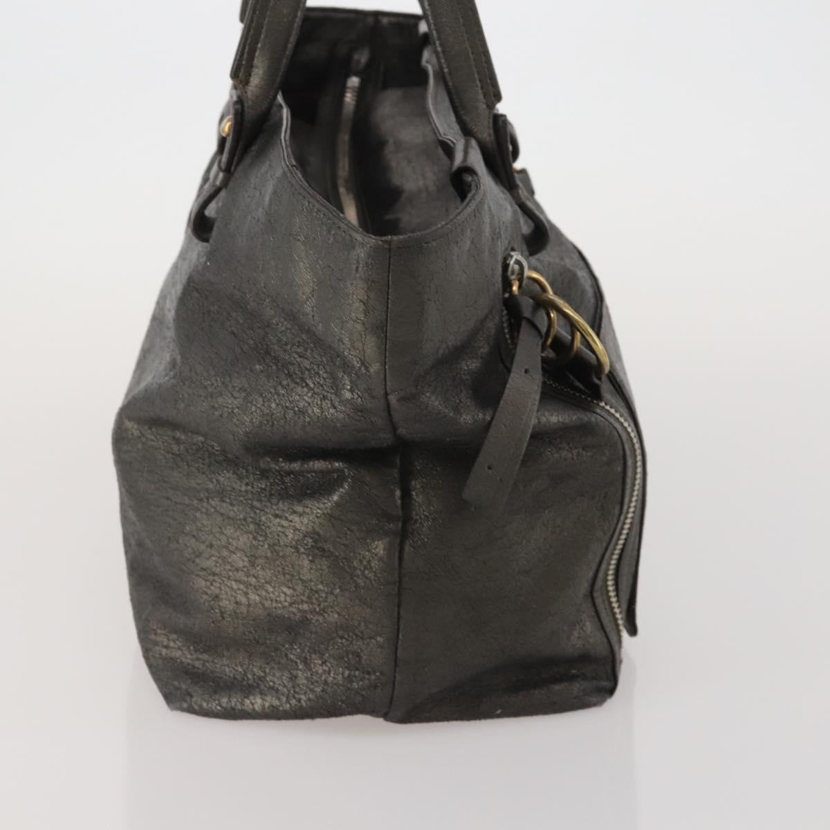 Chloe Tote Bag Leather Gray Gold Tone Auth BA15487