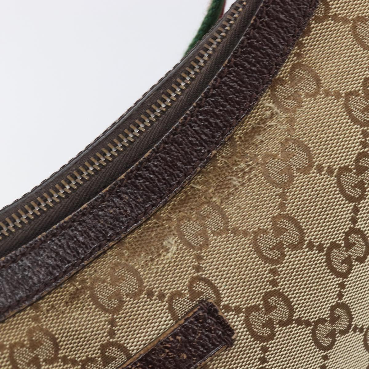 GUCCI GG Canvas Web Sherry Line Shoulder Bag Beige Silver 181092 Auth BA15488