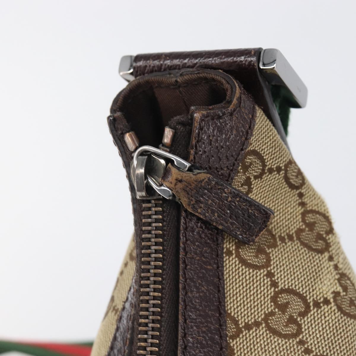 GUCCI GG Canvas Web Sherry Line Shoulder Bag Beige Silver 181092 Auth BA15488