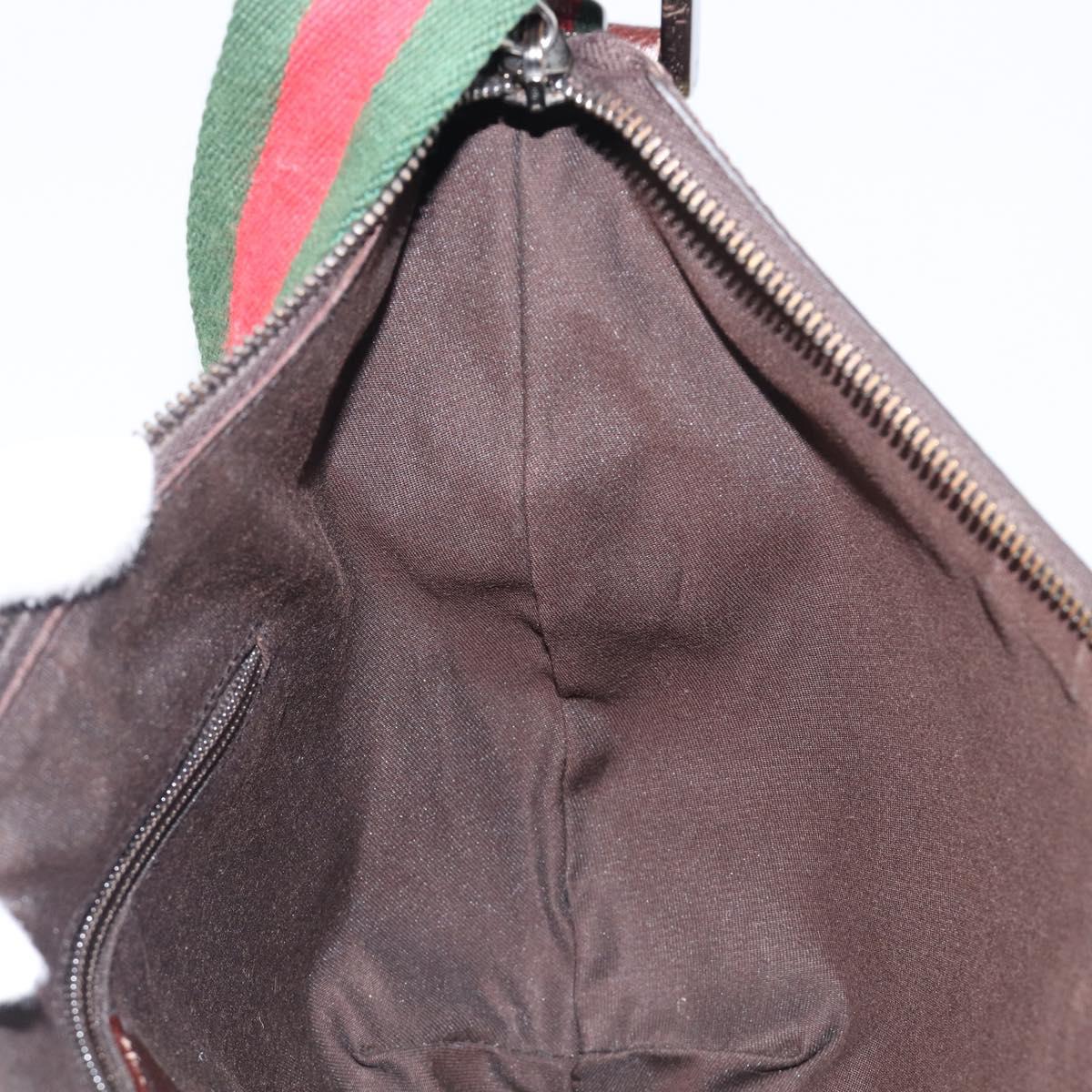 GUCCI GG Canvas Web Sherry Line Shoulder Bag Beige Silver 181092 Auth BA15488