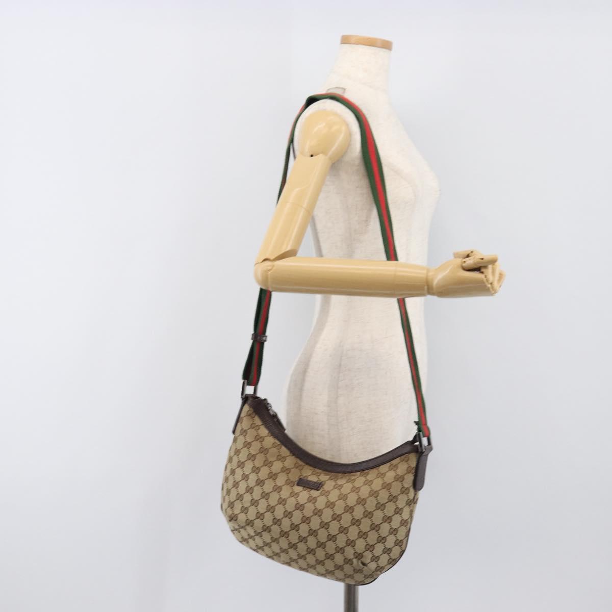 GUCCI GG Canvas Web Sherry Line Shoulder Bag Beige Silver 181092 Auth BA15488