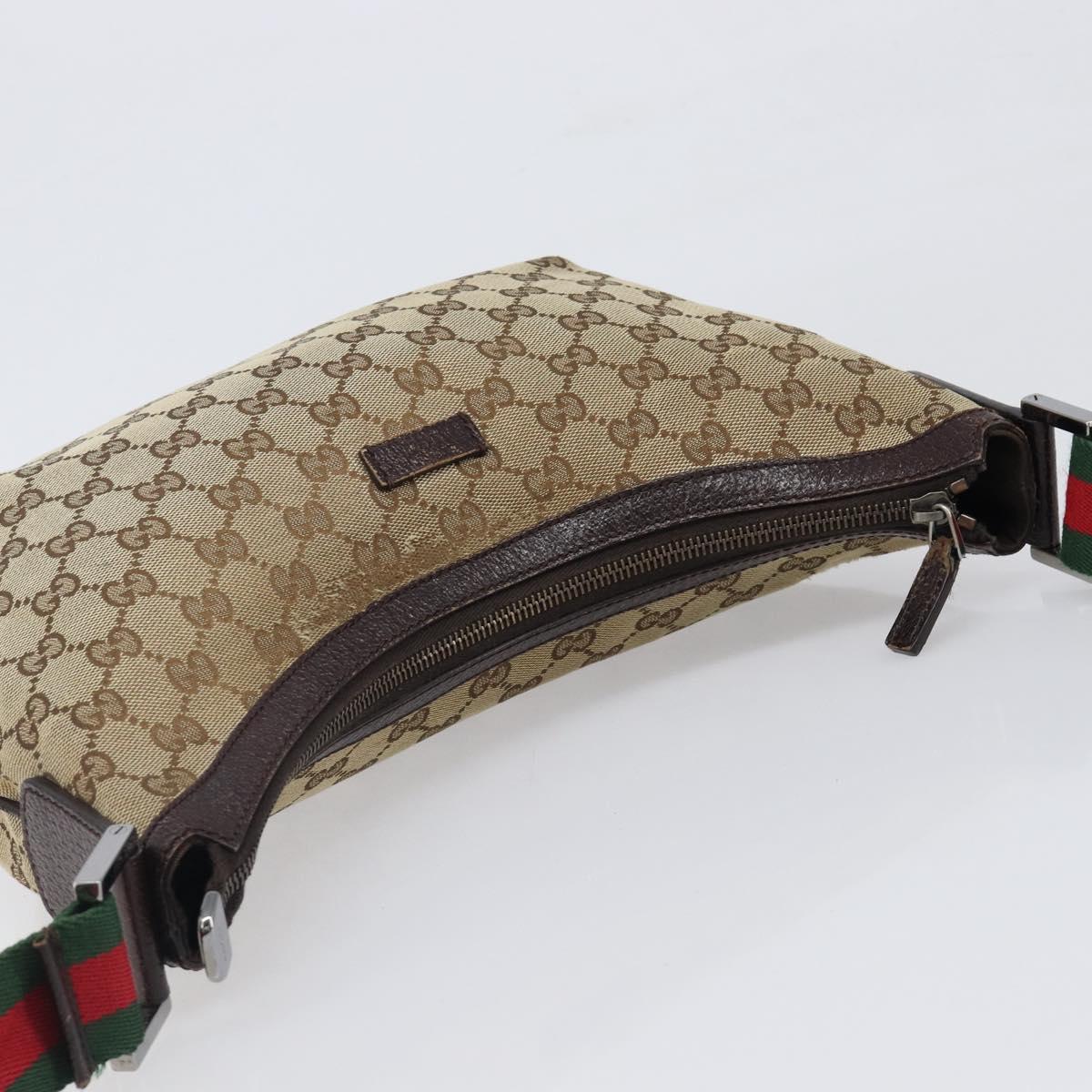 GUCCI GG Canvas Web Sherry Line Shoulder Bag Beige Silver 181092 Auth BA15488