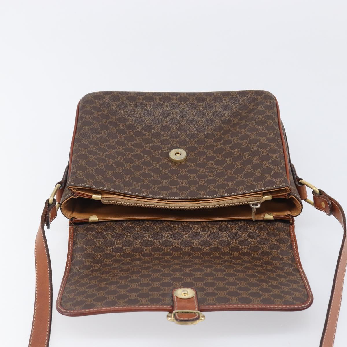 CELINE Macadam Shoulder Bag PVC Leather Brown Gold Tone Auth BA15489