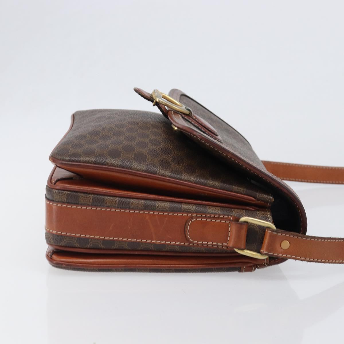 CELINE Macadam Shoulder Bag PVC Leather Brown Gold Tone Auth BA15489
