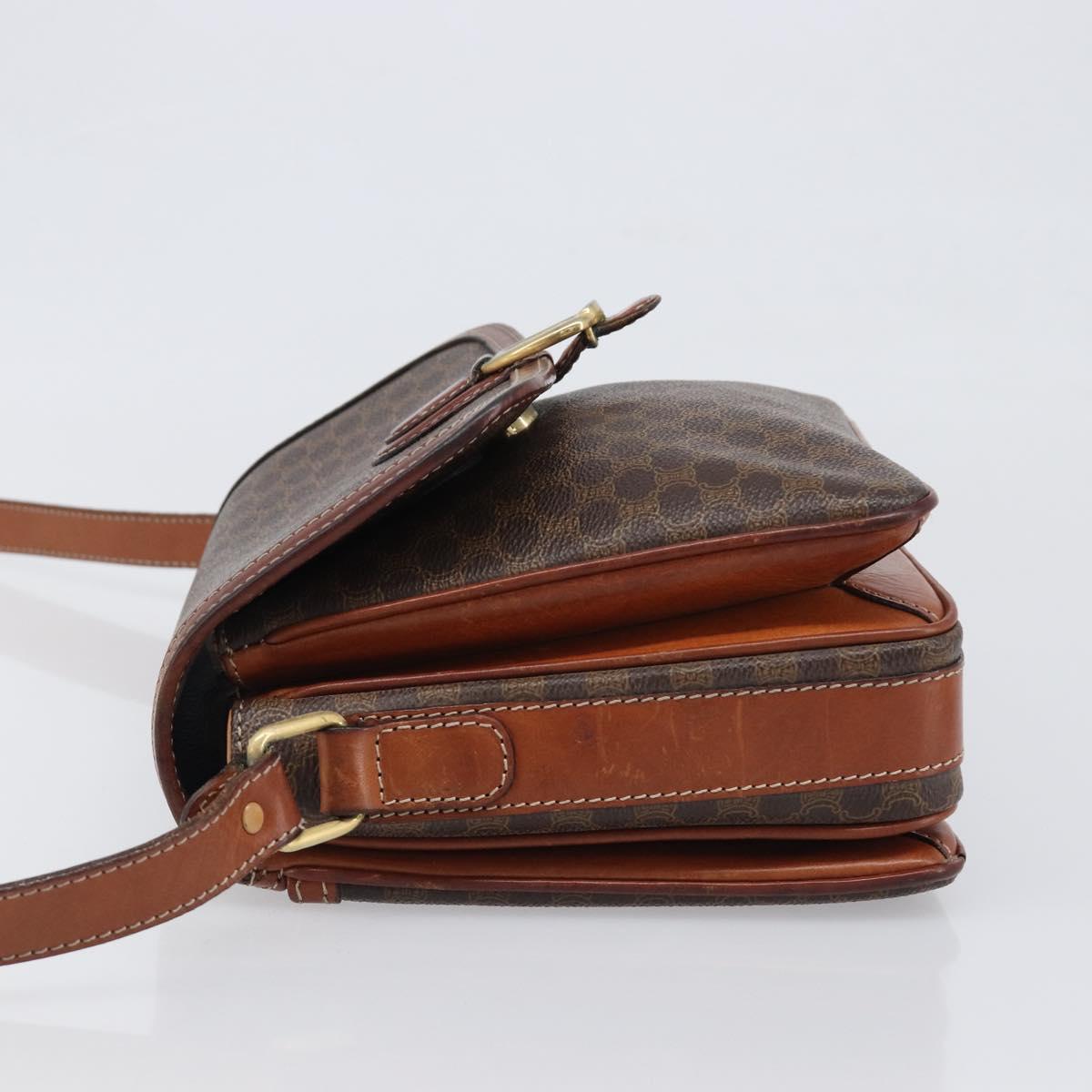 CELINE Macadam Shoulder Bag PVC Leather Brown Gold Tone Auth BA15489