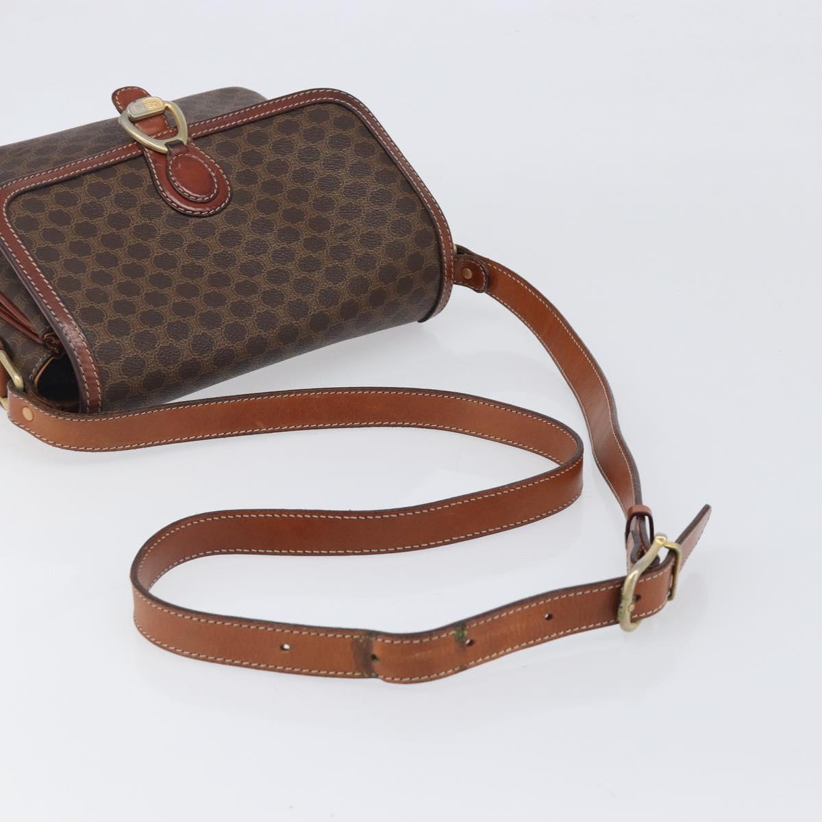 CELINE Macadam Shoulder Bag PVC Leather Brown Gold Tone Auth BA15489