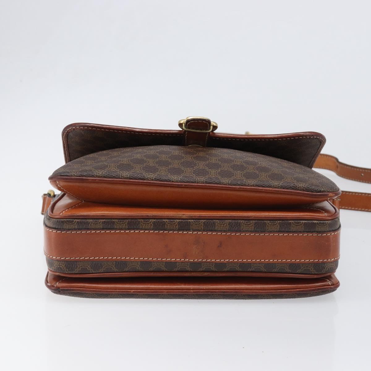 CELINE Macadam Shoulder Bag PVC Leather Brown Gold Tone Auth BA15489