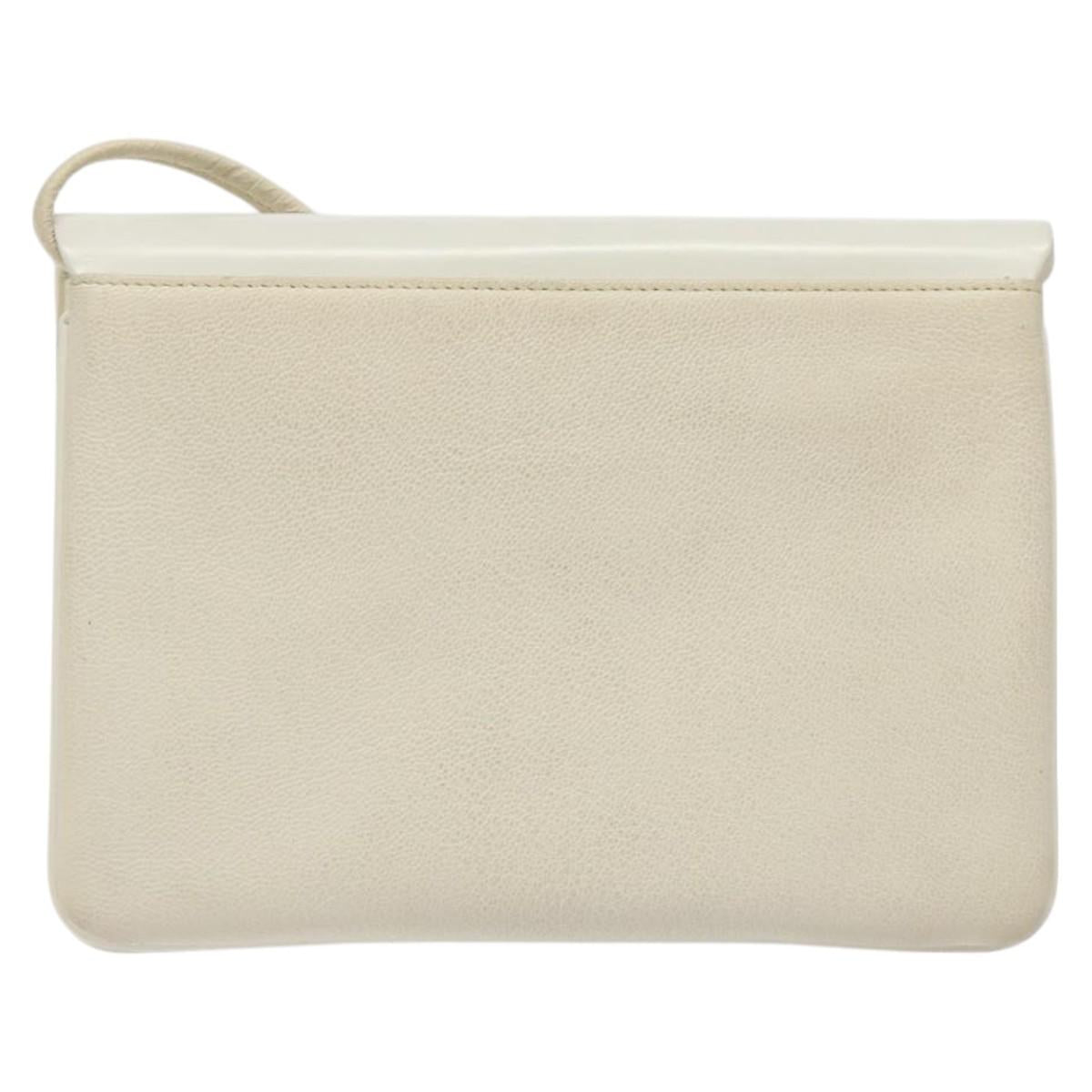 GIVENCHY Shoulder Bag Leather White Gold Auth BA1549