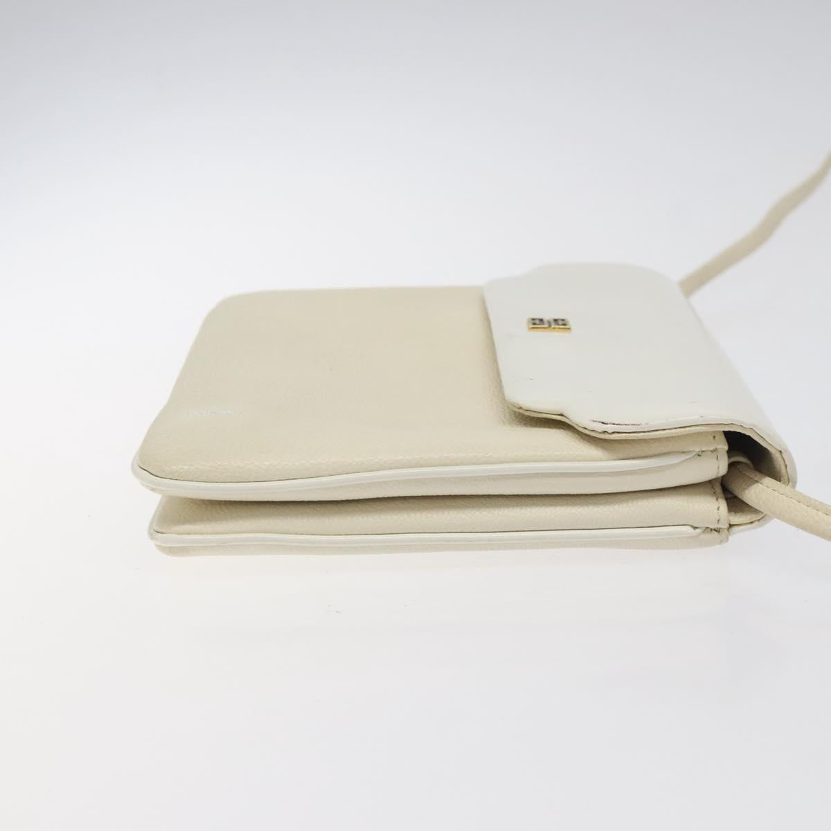 GIVENCHY Shoulder Bag Leather White Gold Auth BA1549