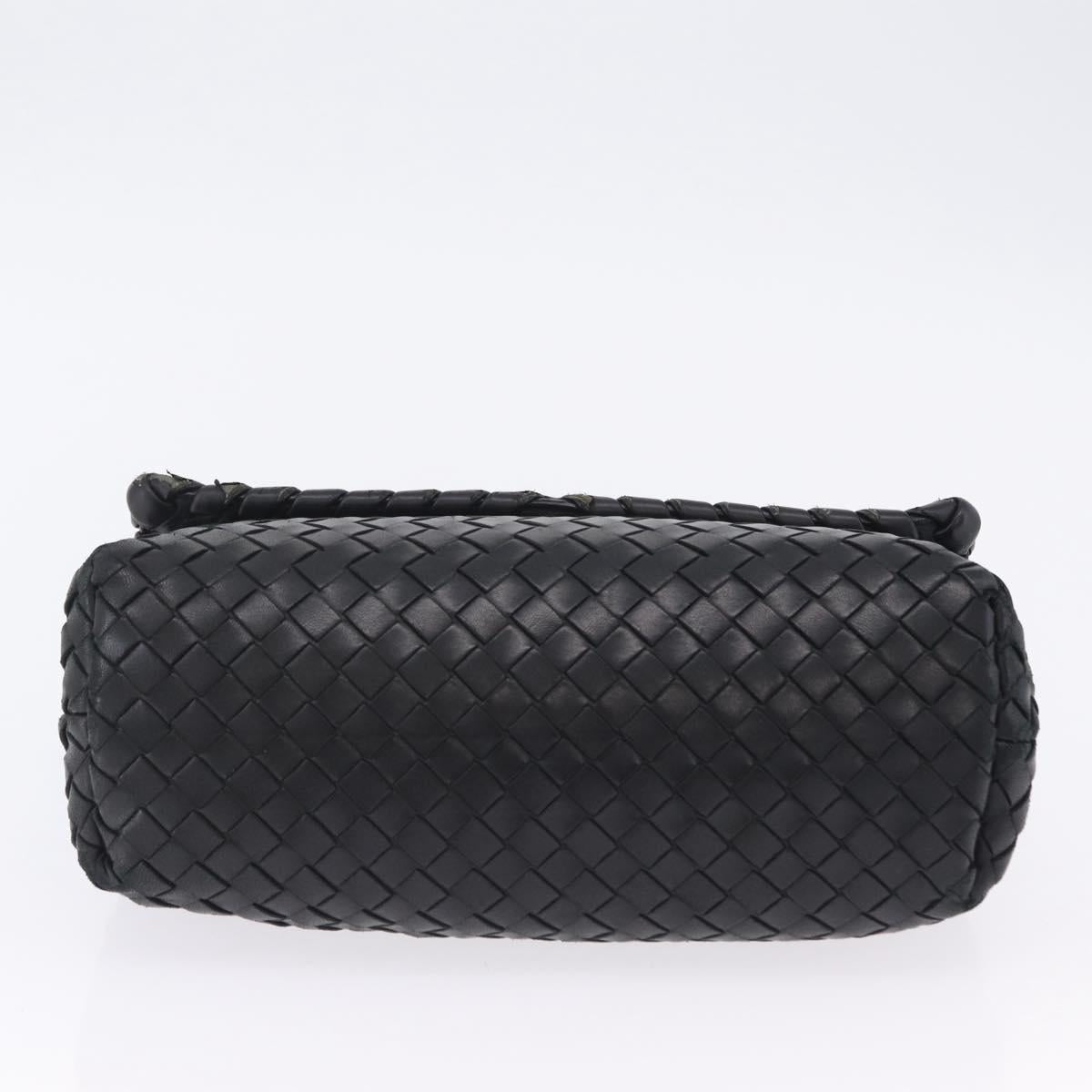 BOTTEGA VENETA INTRECCIATO Chain Shoulder Bag Leather Black Auth BA15490