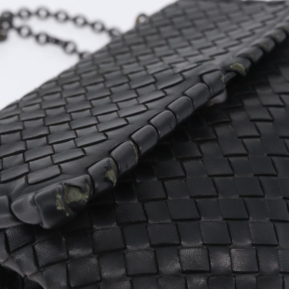 BOTTEGA VENETA INTRECCIATO Chain Shoulder Bag Leather Black Auth BA15490