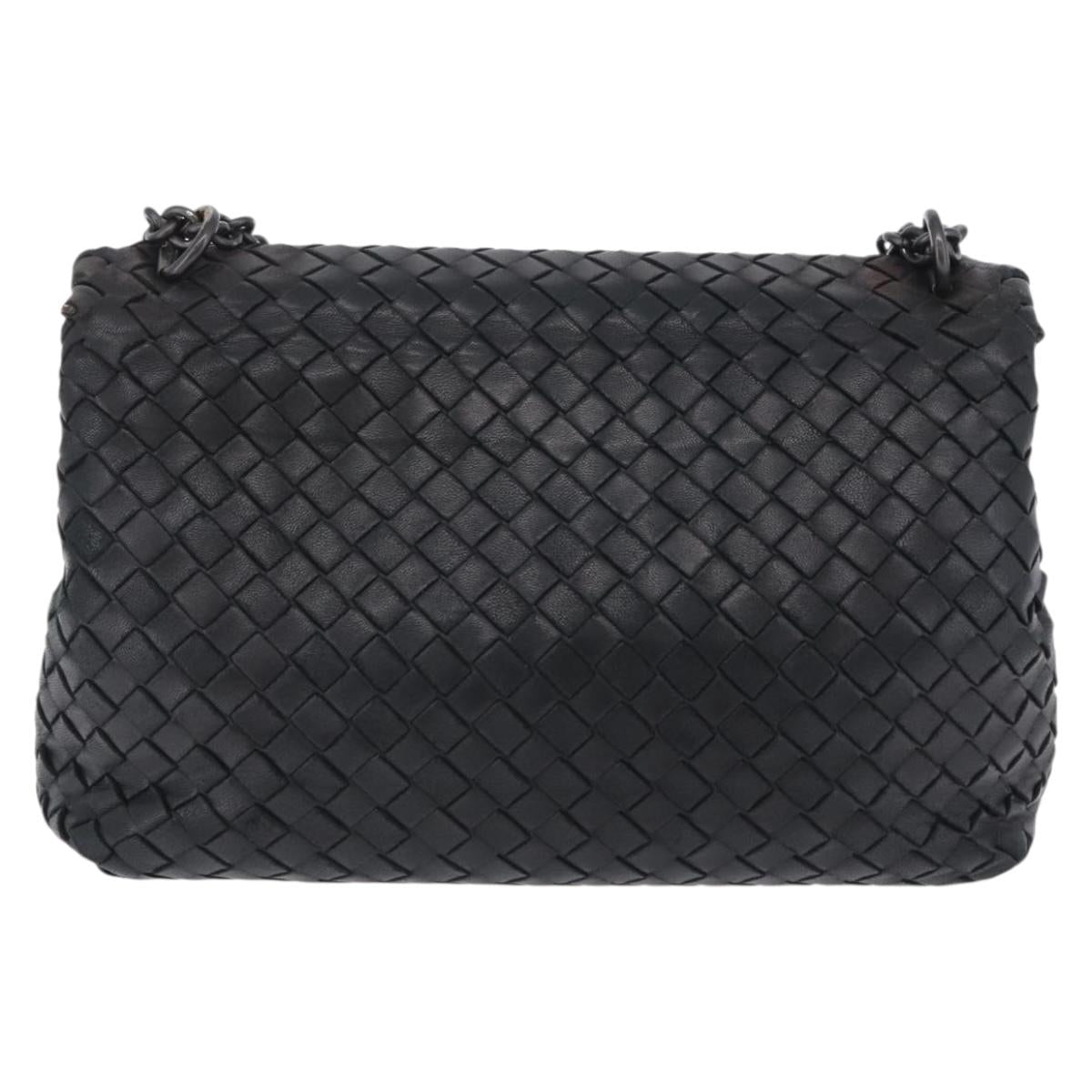 BOTTEGA VENETA INTRECCIATO Chain Shoulder Bag Leather Black Auth BA15490