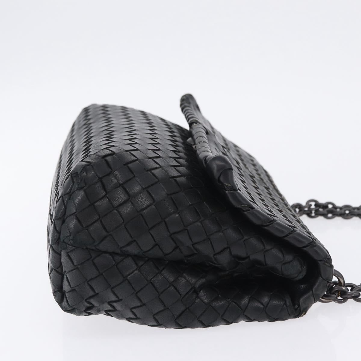 BOTTEGA VENETA INTRECCIATO Chain Shoulder Bag Leather Black Auth BA15490