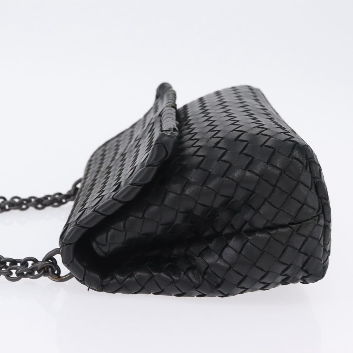 BOTTEGA VENETA INTRECCIATO Chain Shoulder Bag Leather Black Auth BA15490