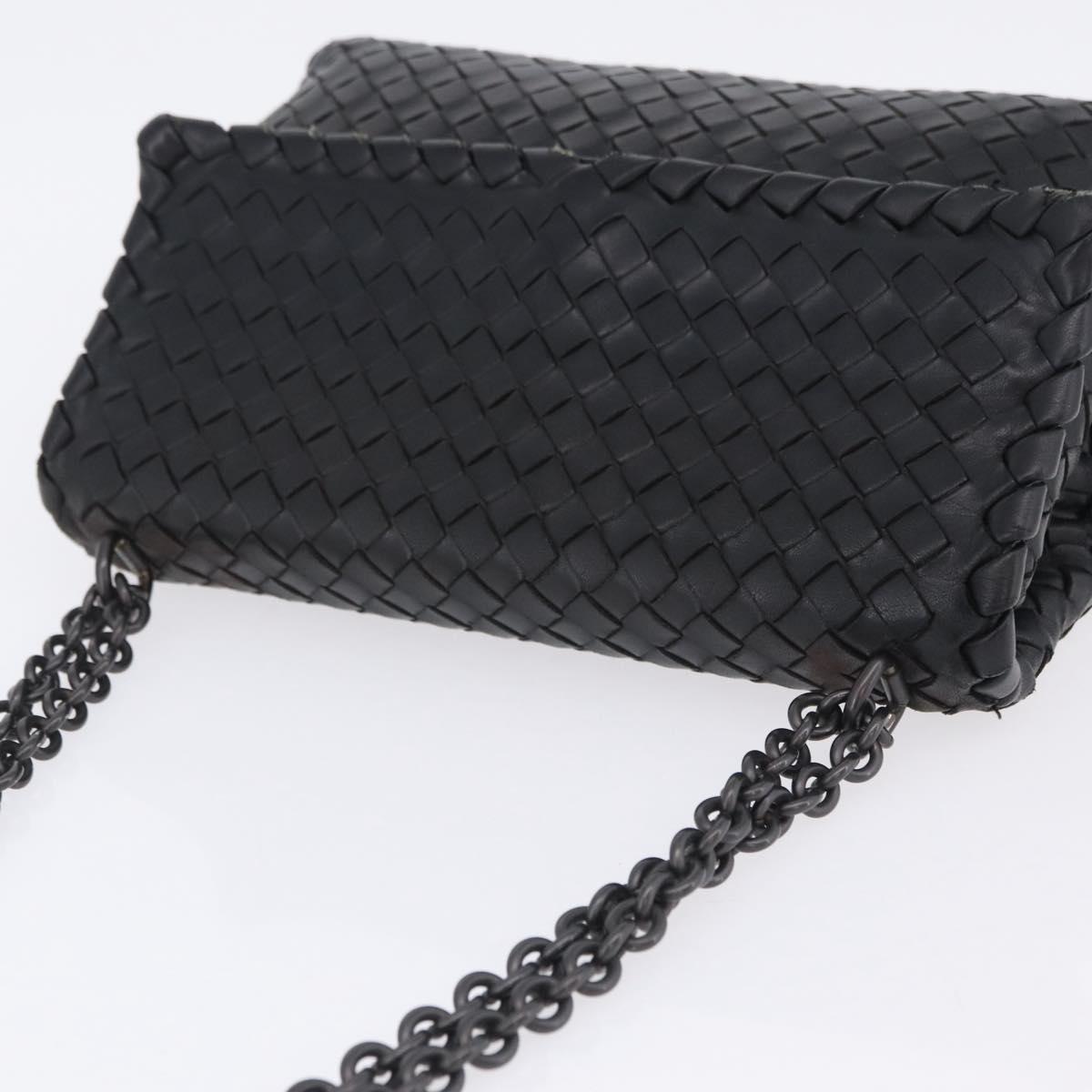 BOTTEGA VENETA INTRECCIATO Chain Shoulder Bag Leather Black Auth BA15490