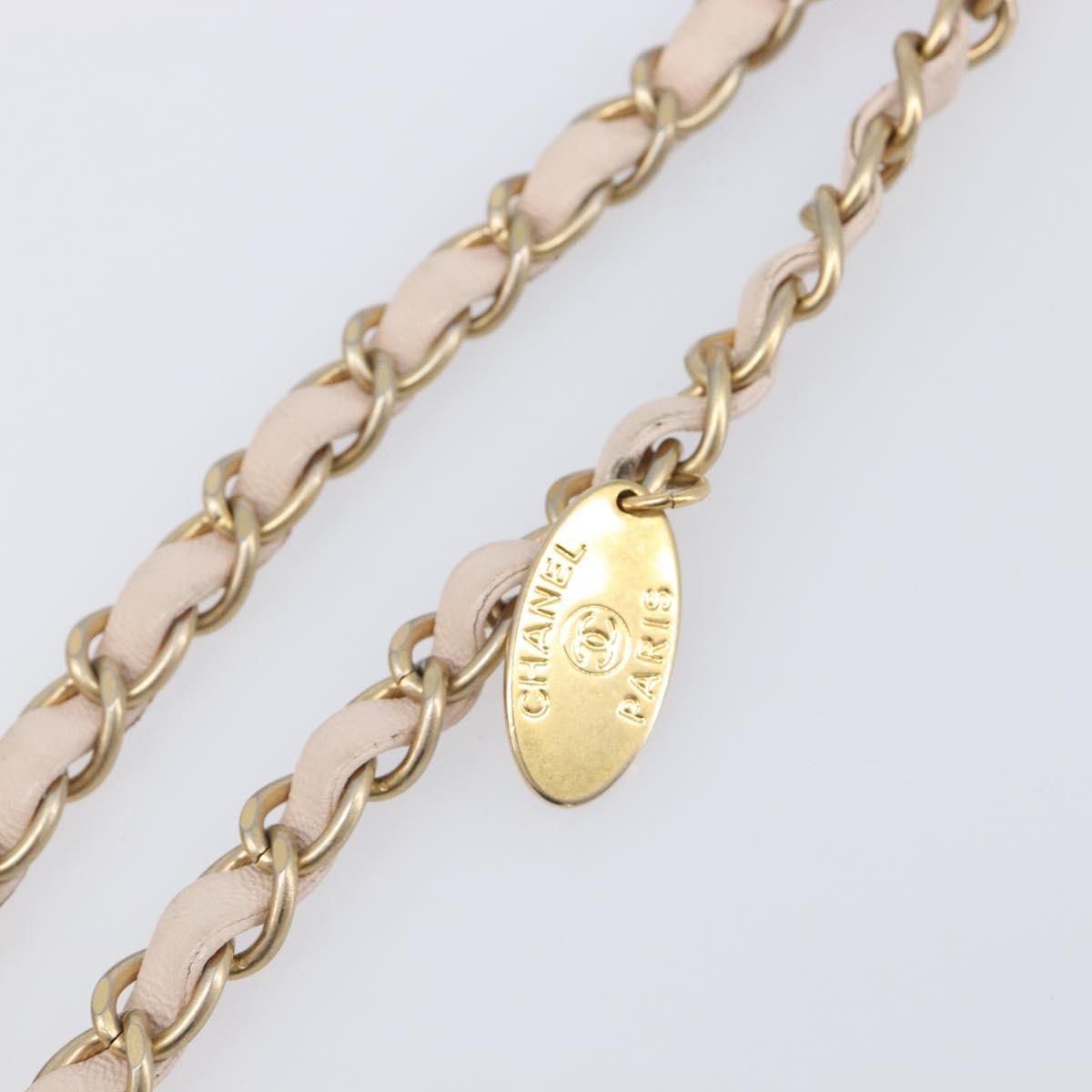 CHANEL V-stitched Chain Shoulder Bag Lamb Skin Ivory Gold Tone CC Auth BA15491V