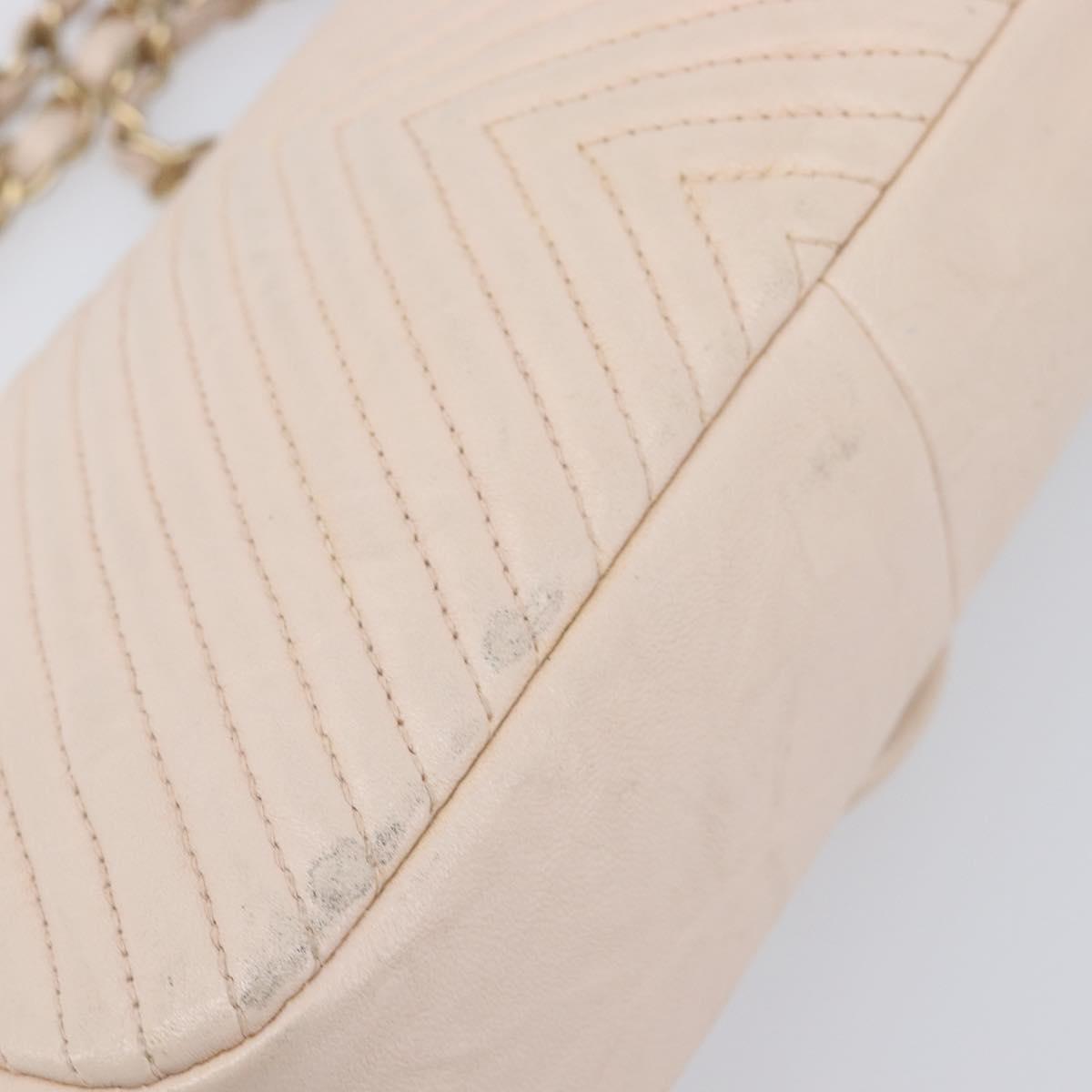 CHANEL V-stitched Chain Shoulder Bag Lamb Skin Ivory Gold Tone CC Auth BA15491V