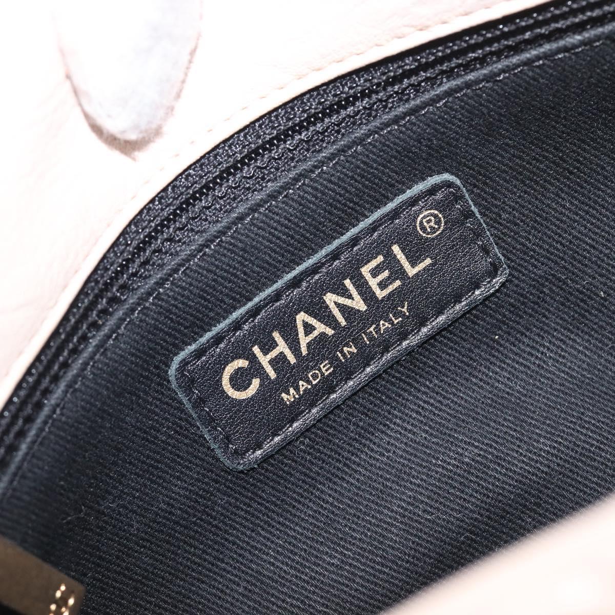 CHANEL V-stitched Chain Shoulder Bag Lamb Skin Ivory Gold Tone CC Auth BA15491V