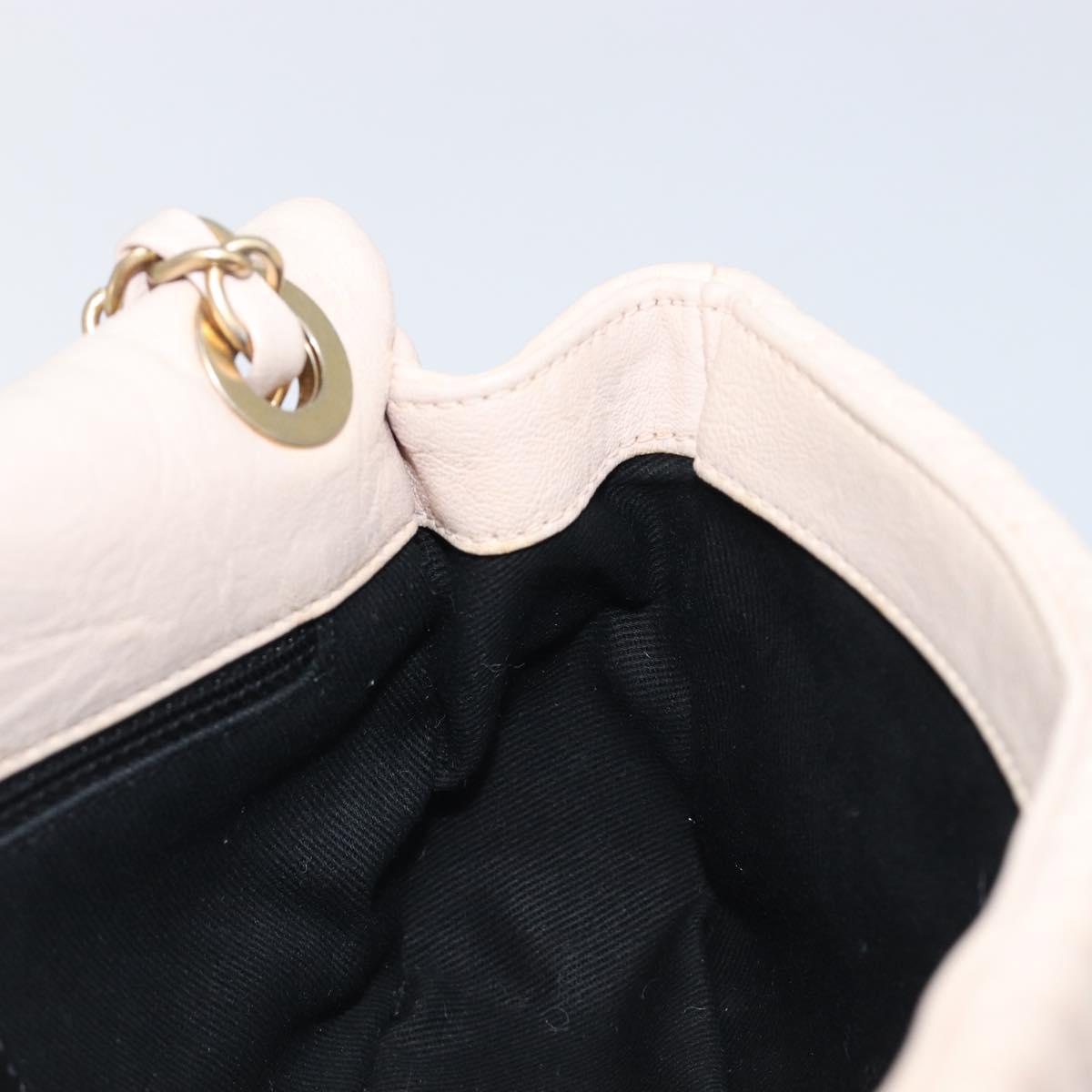 CHANEL V-stitched Chain Shoulder Bag Lamb Skin Ivory Gold Tone CC Auth BA15491V