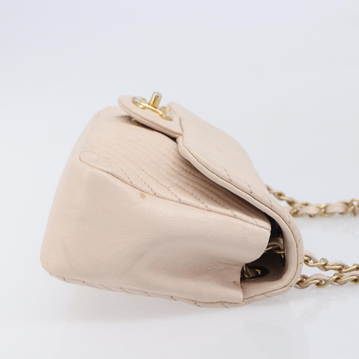 CHANEL V-stitched Chain Shoulder Bag Lamb Skin Ivory Gold Tone CC Auth BA15491V