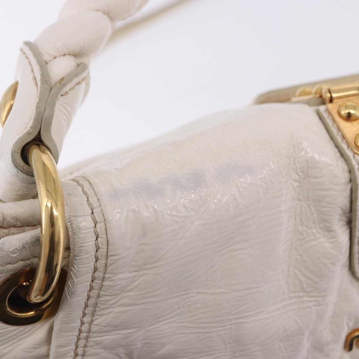 Miu Miu Matelasse Hand Bag Patent 2way White Gold Tone Auth BA15492A