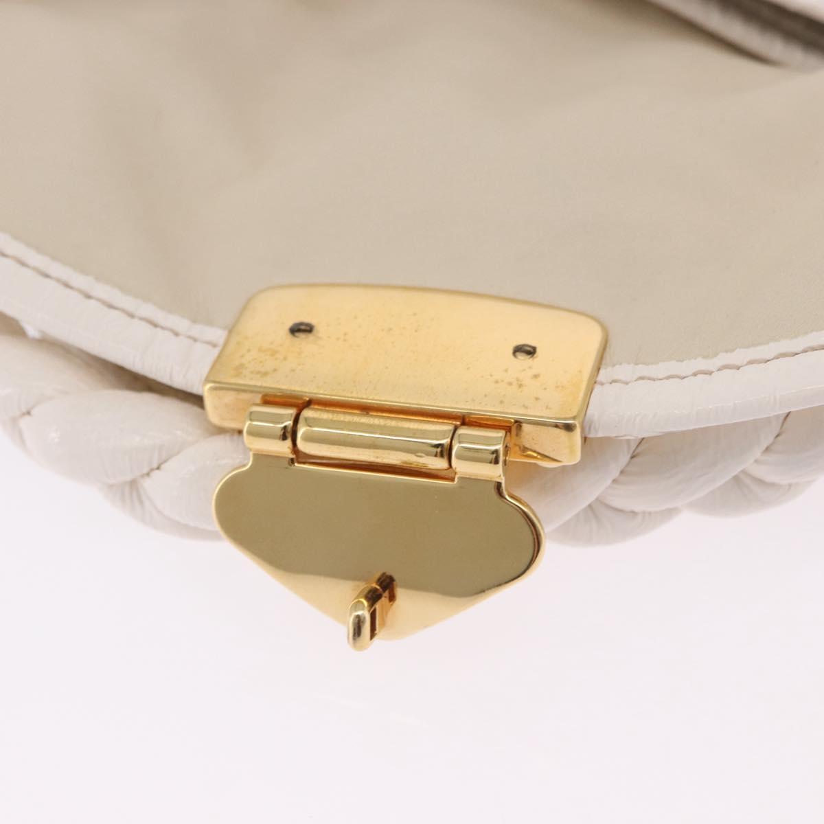 Miu Miu Matelasse Hand Bag Patent 2way White Gold Tone Auth BA15492A