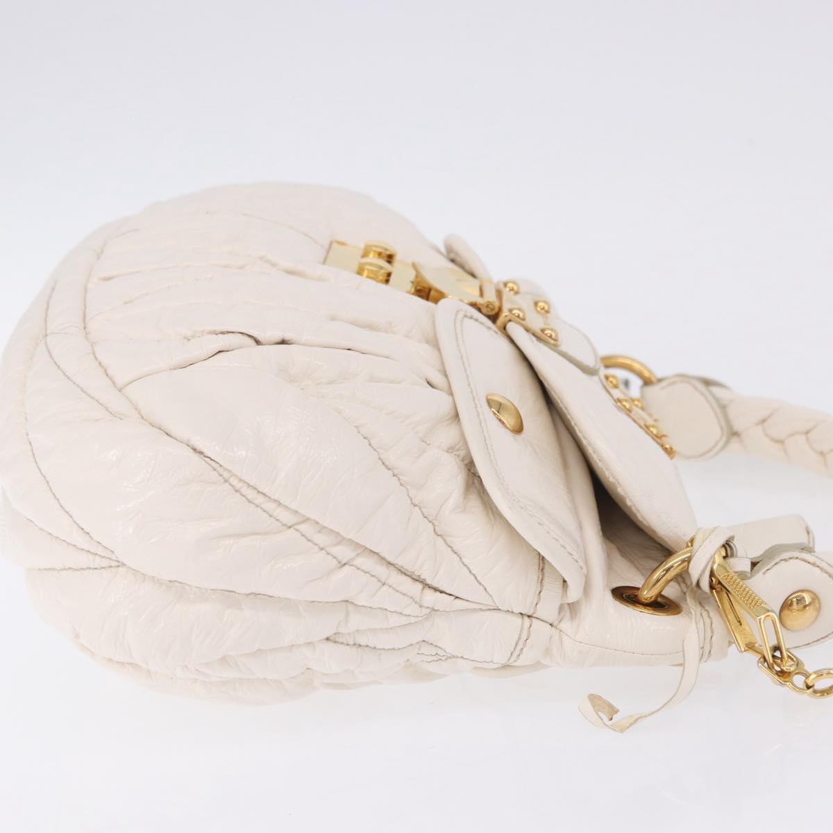 Miu Miu Matelasse Hand Bag Patent 2way White Gold Tone Auth BA15492A