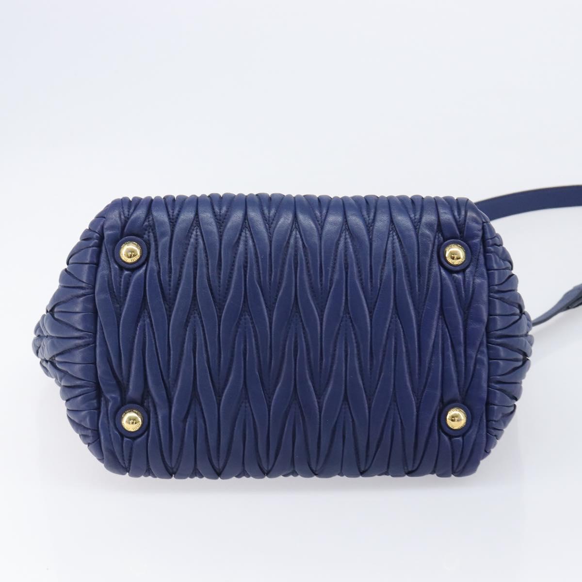 Miu Miu Matelasse Hand Bag Leather 2way Blue Gold Tone Auth BA15493V