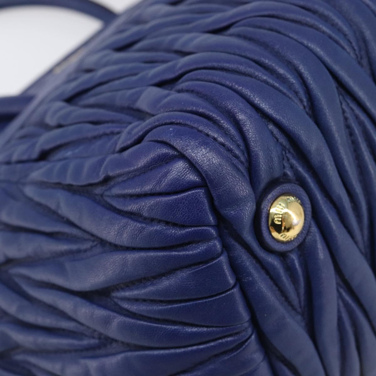 Miu Miu Matelasse Hand Bag Leather 2way Blue Gold Tone Auth BA15493V