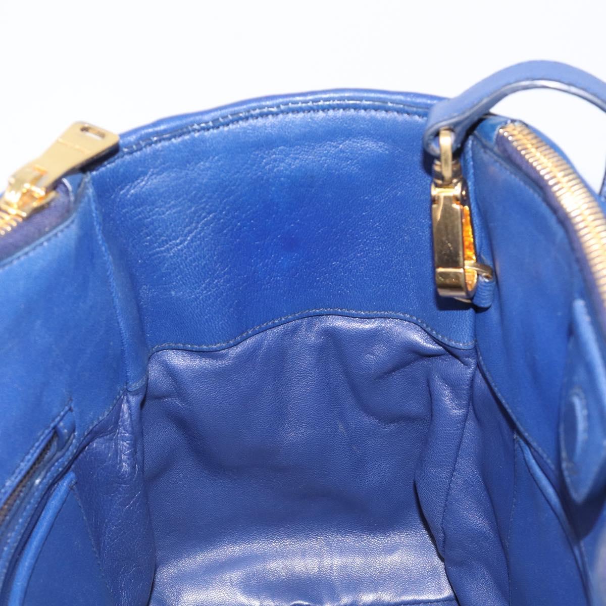 Miu Miu Matelasse Hand Bag Leather 2way Blue Gold Tone Auth BA15493V