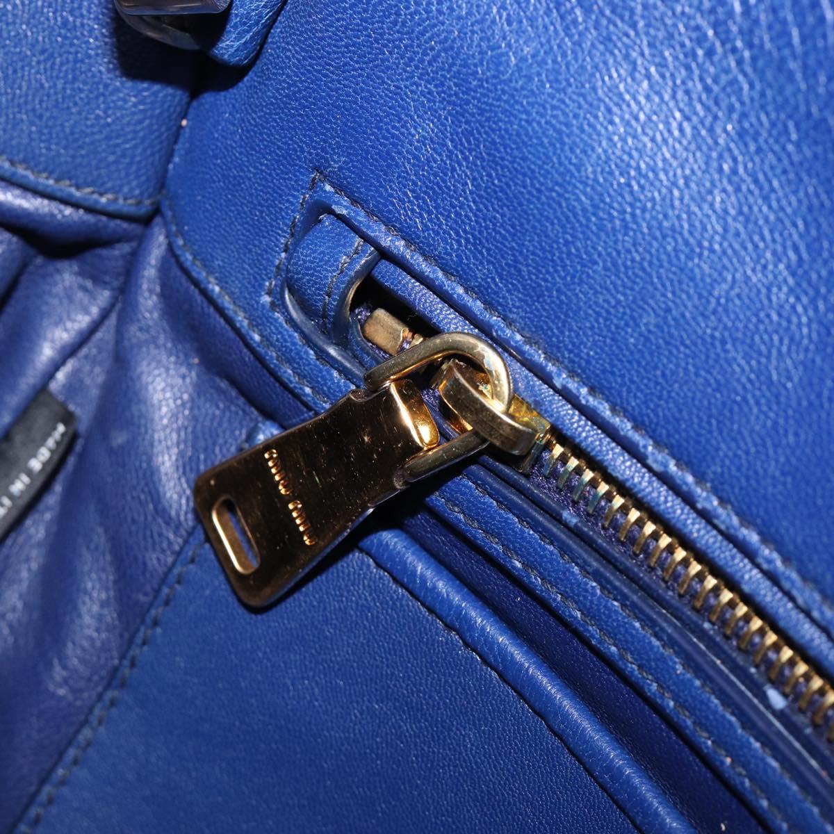 Miu Miu Matelasse Hand Bag Leather 2way Blue Gold Tone Auth BA15493V