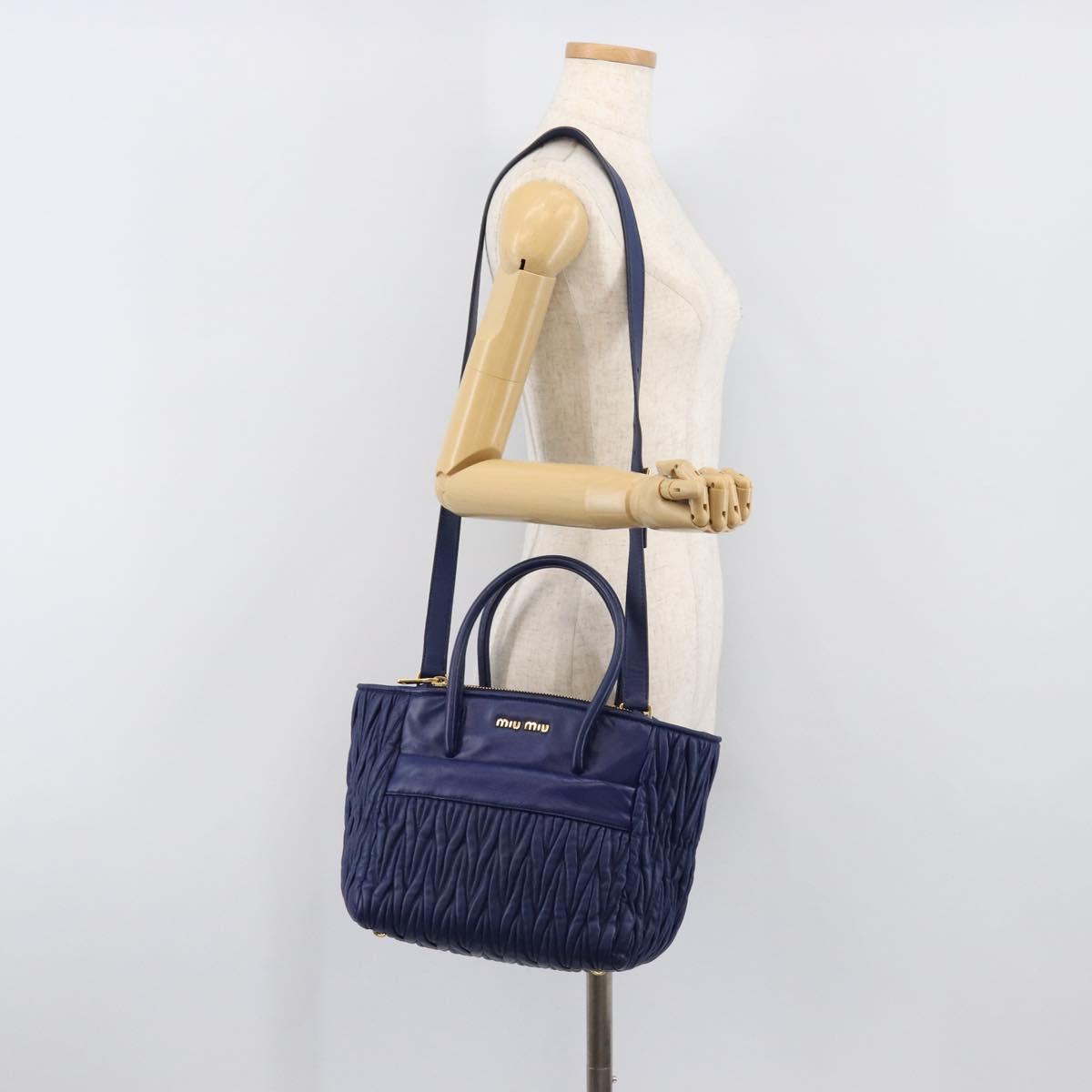 Miu Miu Matelasse Hand Bag Leather 2way Blue Gold Tone Auth BA15493V