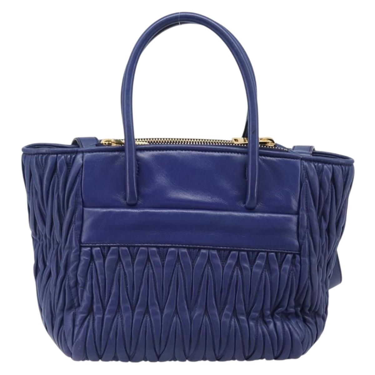 Miu Miu Matelasse Hand Bag Leather 2way Blue Gold Tone Auth BA15493V