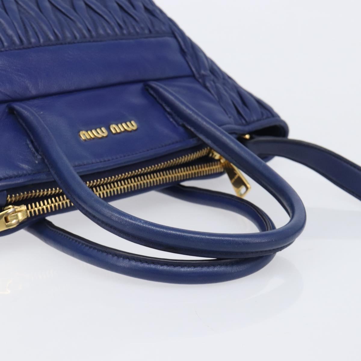 Miu Miu Matelasse Hand Bag Leather 2way Blue Gold Tone Auth BA15493V