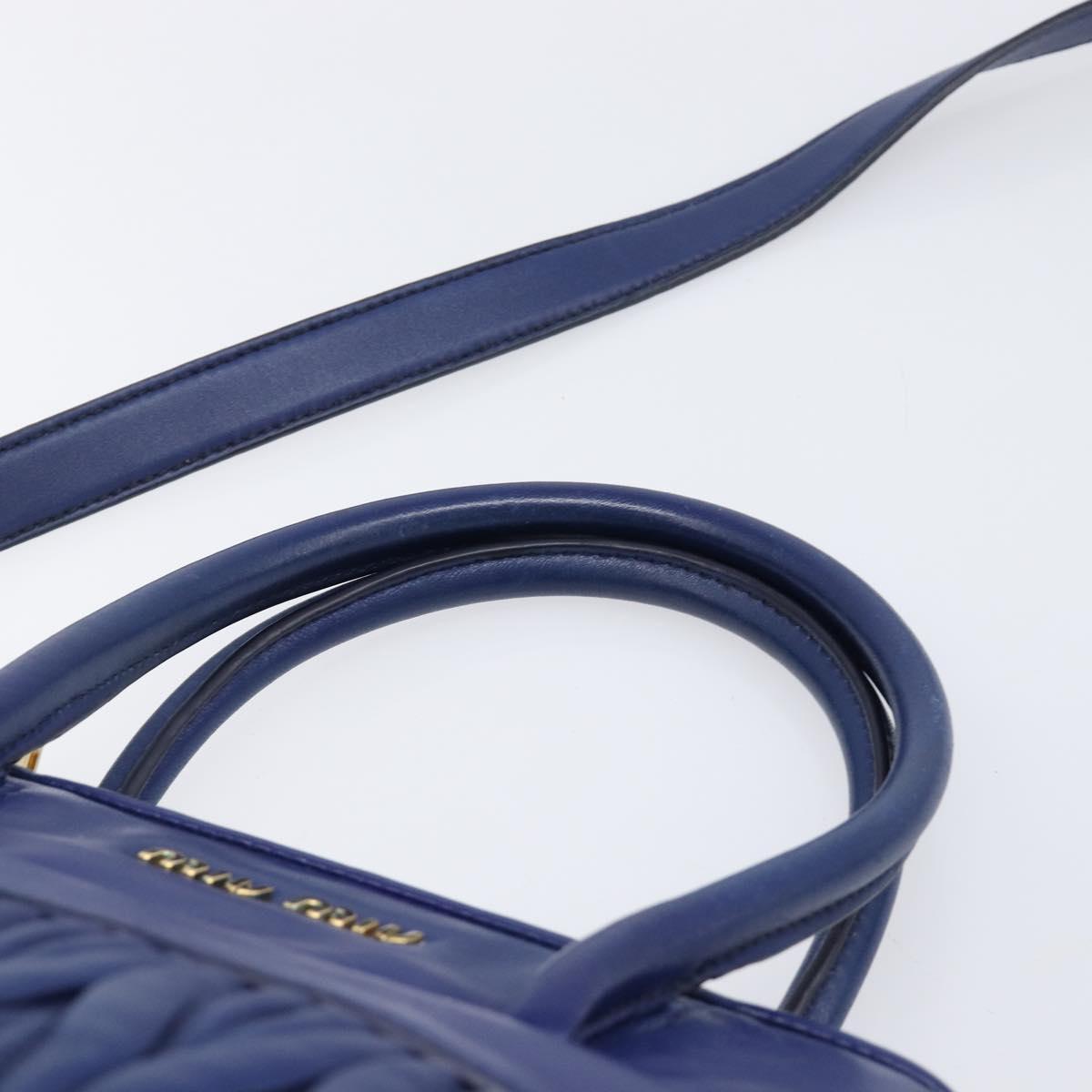 Miu Miu Matelasse Hand Bag Leather 2way Blue Gold Tone Auth BA15493V