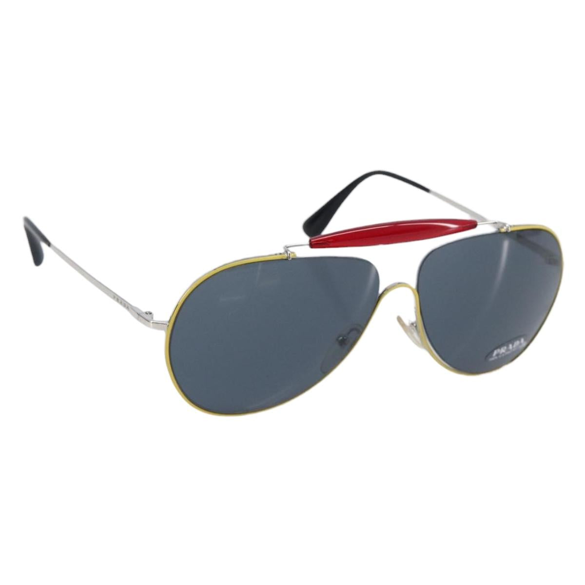 PRADA Sunglasses Metal Yellow Red Auth BA15496