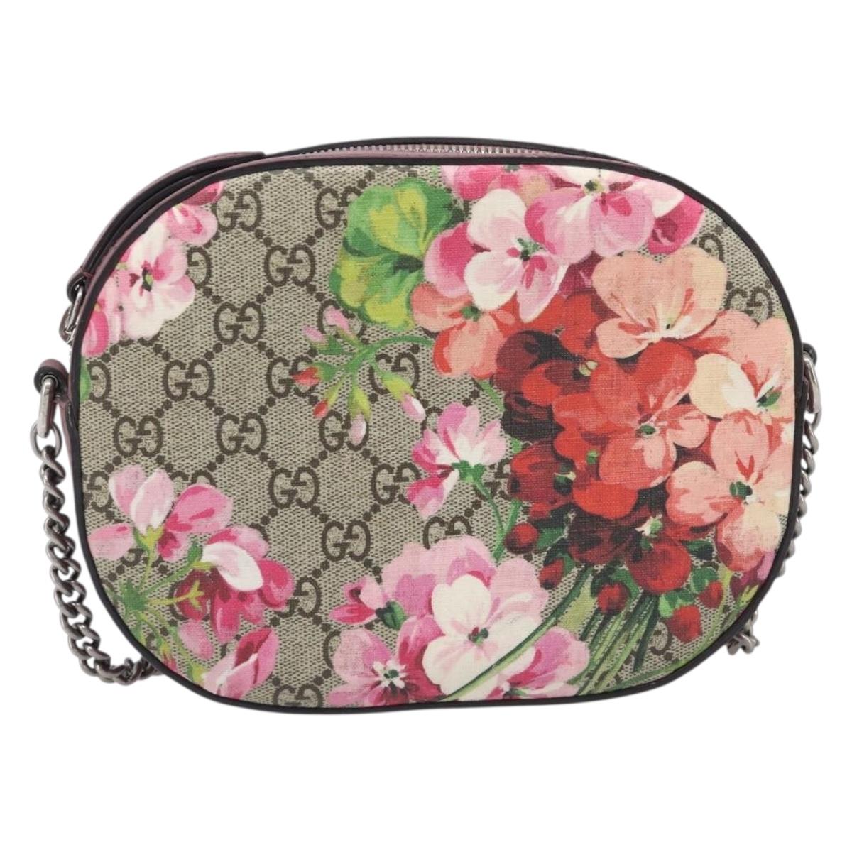 GUCCI GG Blooms Chain Shoulder Bag PVC Leather Beige Silver 409535 Auth BA15501V