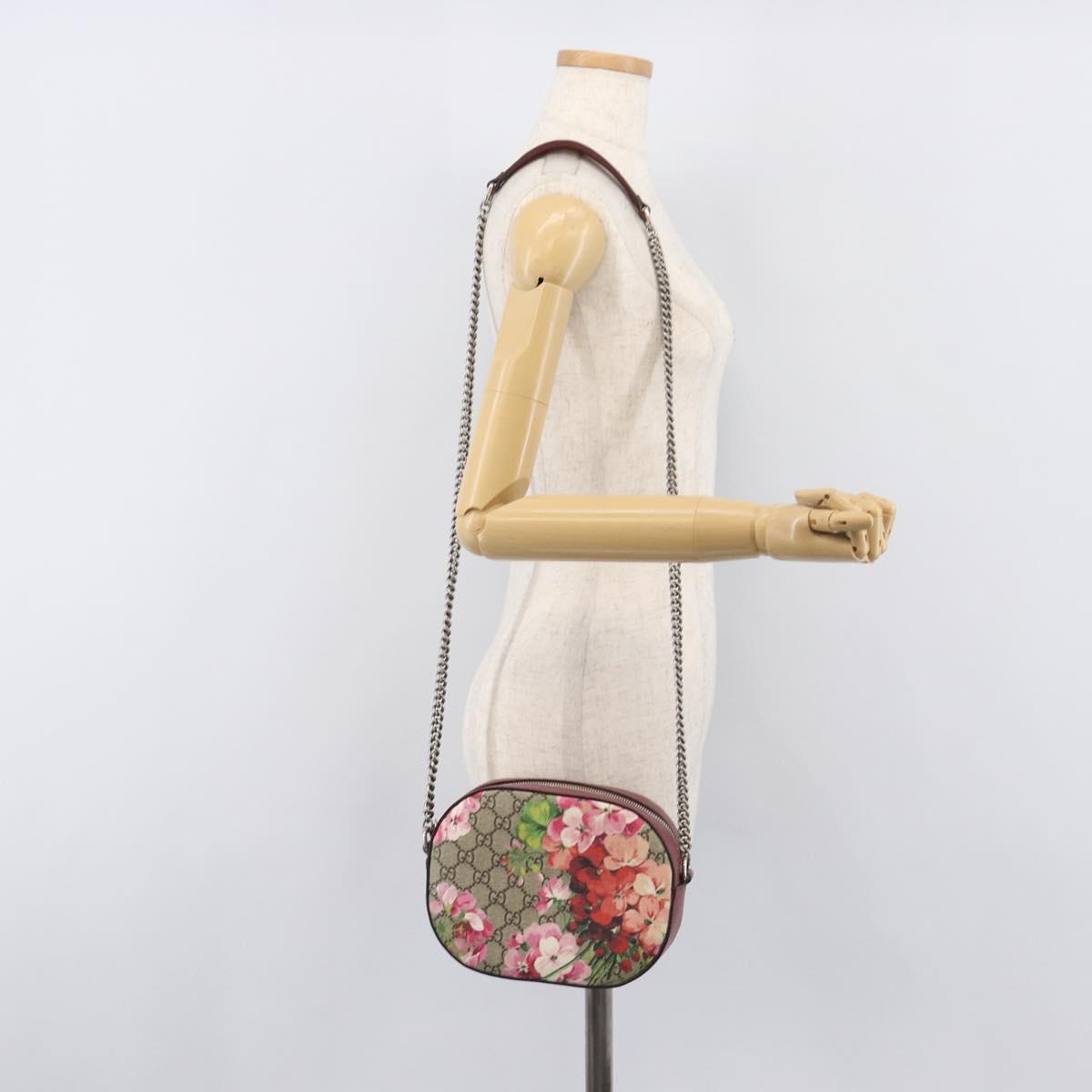 GUCCI GG Blooms Chain Shoulder Bag PVC Leather Beige Silver 409535 Auth BA15501V