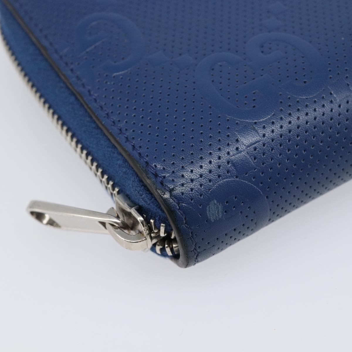 GUCCI GG emboss Long Wallet Leather Blue Silver 625558 Auth BA15502
