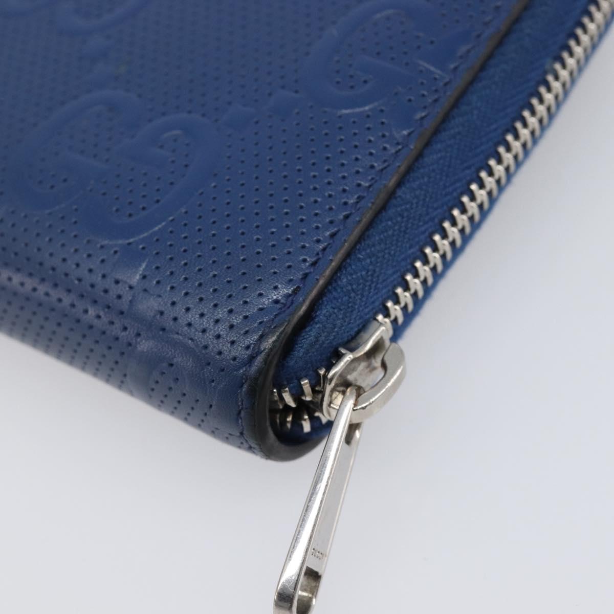 GUCCI GG emboss Long Wallet Leather Blue Silver 625558 Auth BA15502