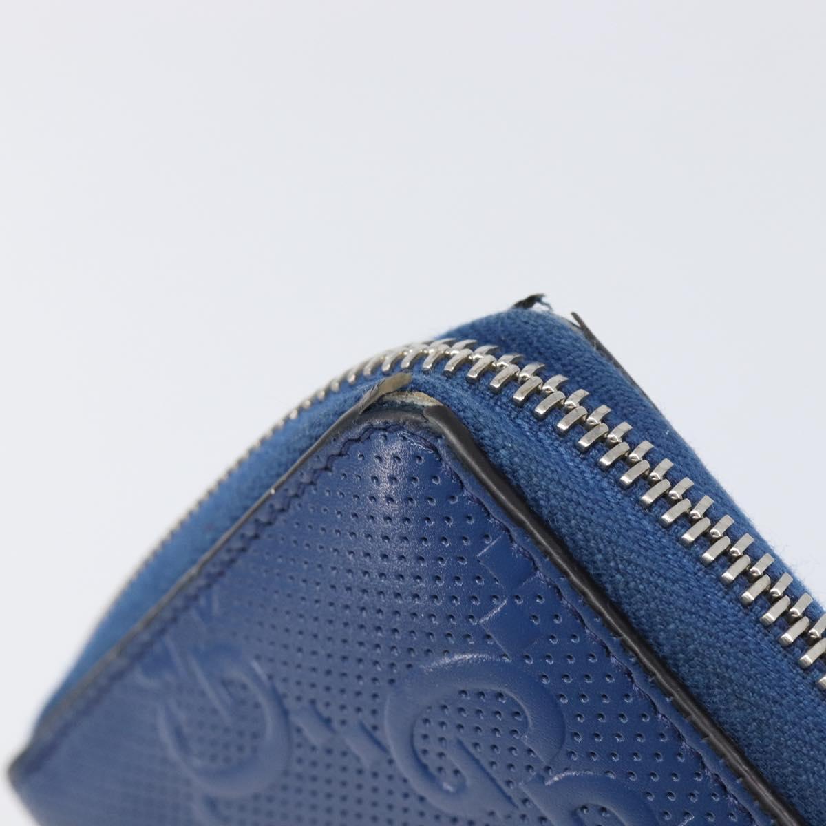 GUCCI GG emboss Long Wallet Leather Blue Silver 625558 Auth BA15502
