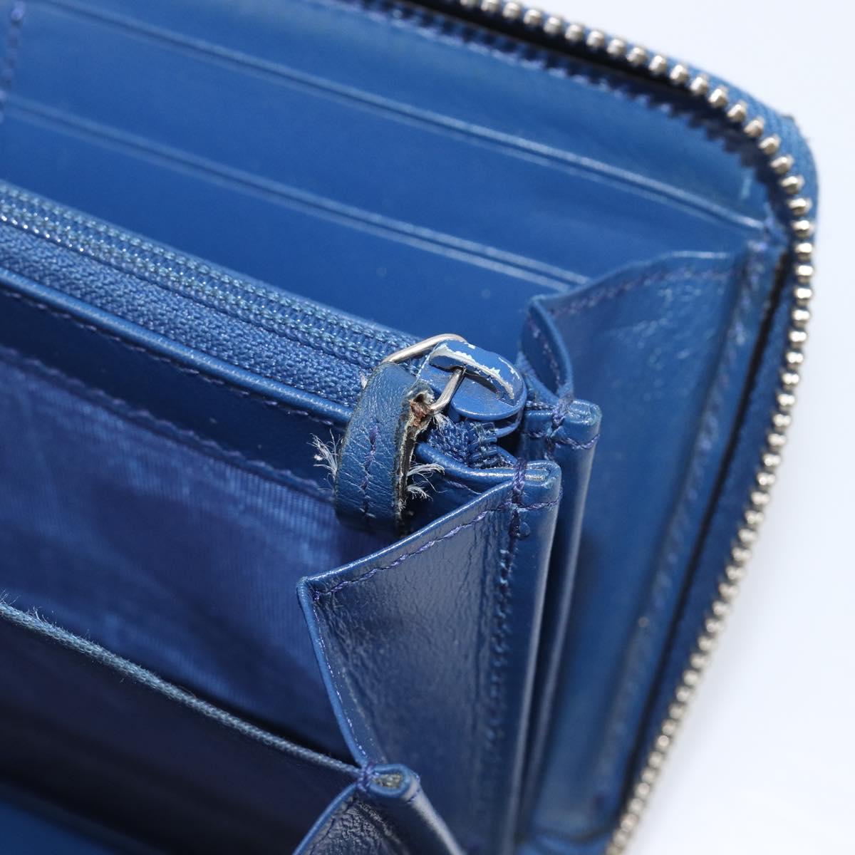 GUCCI GG emboss Long Wallet Leather Blue Silver 625558 Auth BA15502