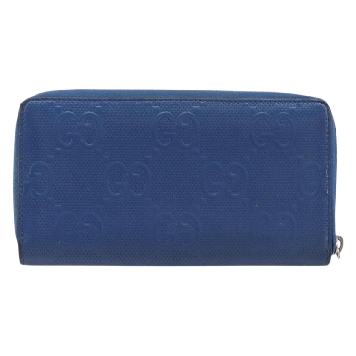GUCCI GG emboss Long Wallet Leather Blue Silver 625558 Auth BA15502