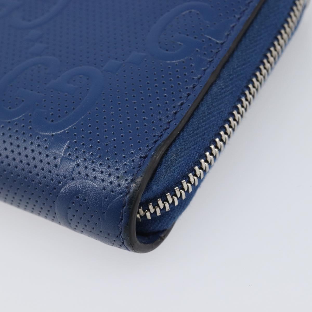 GUCCI GG emboss Long Wallet Leather Blue Silver 625558 Auth BA15502