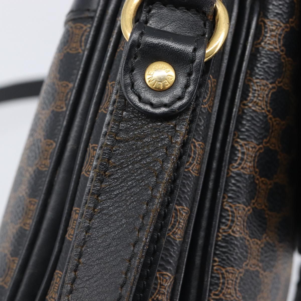 CELINE Macadam Shoulder Bag PVC Leather Black Gold Tone Auth BA15505