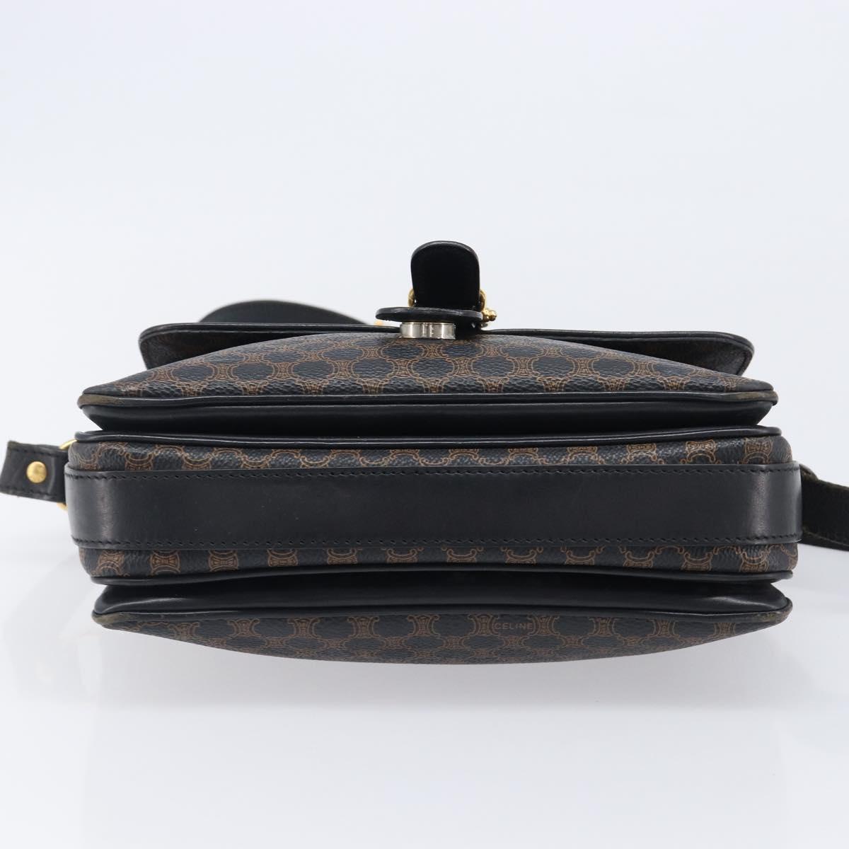 CELINE Macadam Shoulder Bag PVC Leather Black Gold Tone Auth BA15505